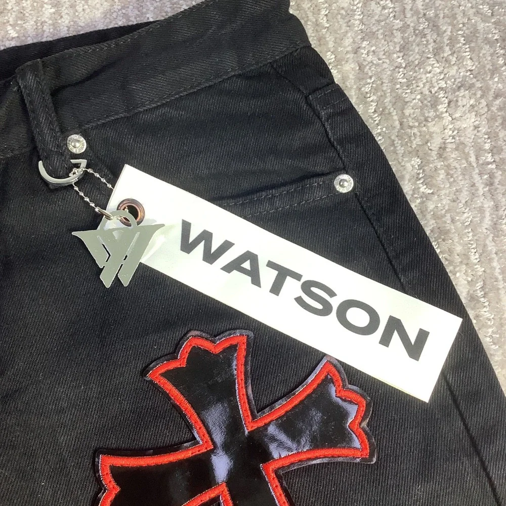 Watson Denim Jeans Black Embellished Cross Cloud Applique Mens Size 32 x‎ 30 NWT